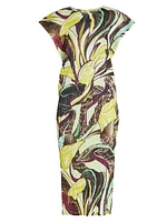 Tardivo Botanical Cap-Sleeve Midi-Dress