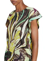 Tardivo Botanical Cap-Sleeve Midi-Dress