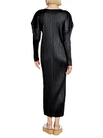 February Pleated Long-Sleeve Midi-Dress