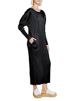 February Pleated Long-Sleeve Midi-Dress