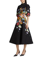 Floral Cotton Puff-Sleeve Midi-Dress