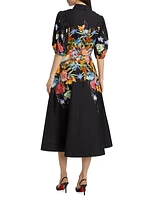 Floral Cotton Puff-Sleeve Midi-Dress