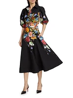 Floral Cotton Puff-Sleeve Midi-Dress