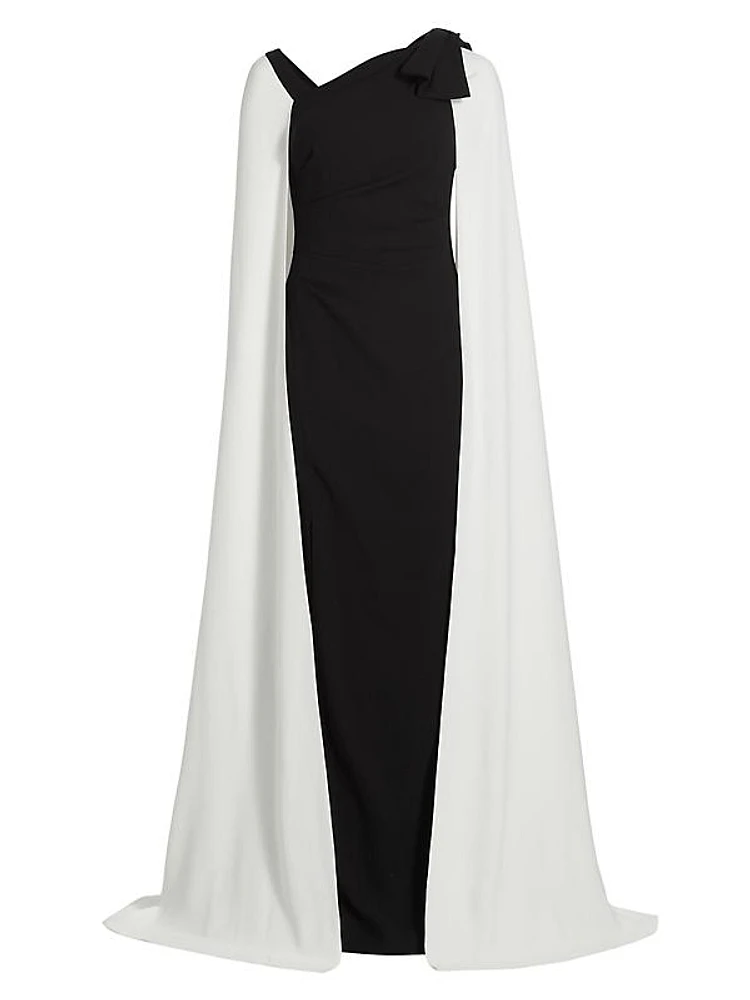 Two-Tone Chiffon Cape Gown