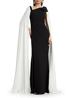 Two-Tone Chiffon Cape Gown