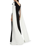 Two-Tone Chiffon Cape Gown