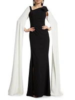 Two-Tone Chiffon Cape Gown