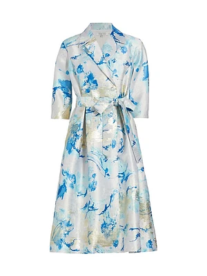 Belted Jacquard Midi-Dress