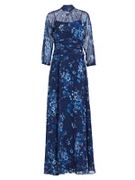 Floral Chiffon Mock Turtleneck Maxi Dress