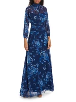 Floral Chiffon Mock Turtleneck Maxi Dress