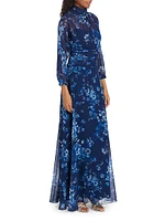 Floral Chiffon Mock Turtleneck Maxi Dress