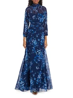 Floral Chiffon Mock Turtleneck Maxi Dress