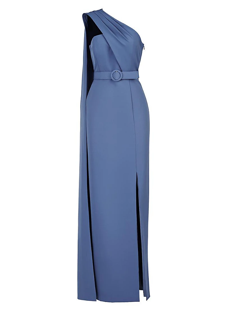 Bowie Belted One-Shoulder Column Gown