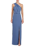 Bowie Belted One-Shoulder Column Gown