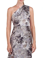 Gianella Metallic Floral Jacquard One-Shoulder Gown