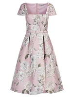 Mira Floral Jacquard Belted Midi-Dress