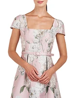 Mira Floral Jacquard Belted Midi-Dress