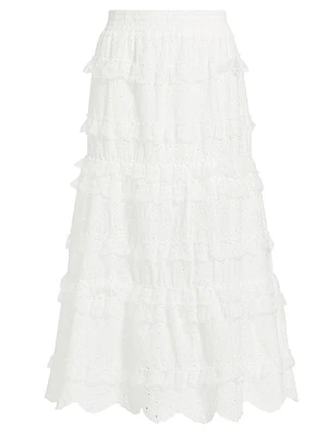 Charm Eyelet Cotton Tiered Midi Skirt