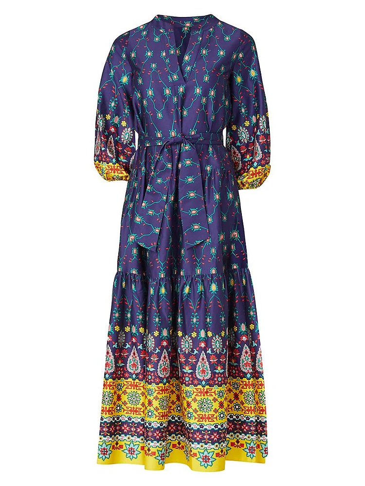 Clare Printed Puff-Sleeve Midi-Dress