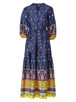 Clare Printed Puff-Sleeve Midi-Dress