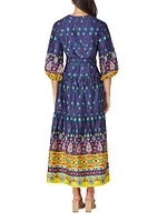 Clare Printed Puff-Sleeve Midi-Dress