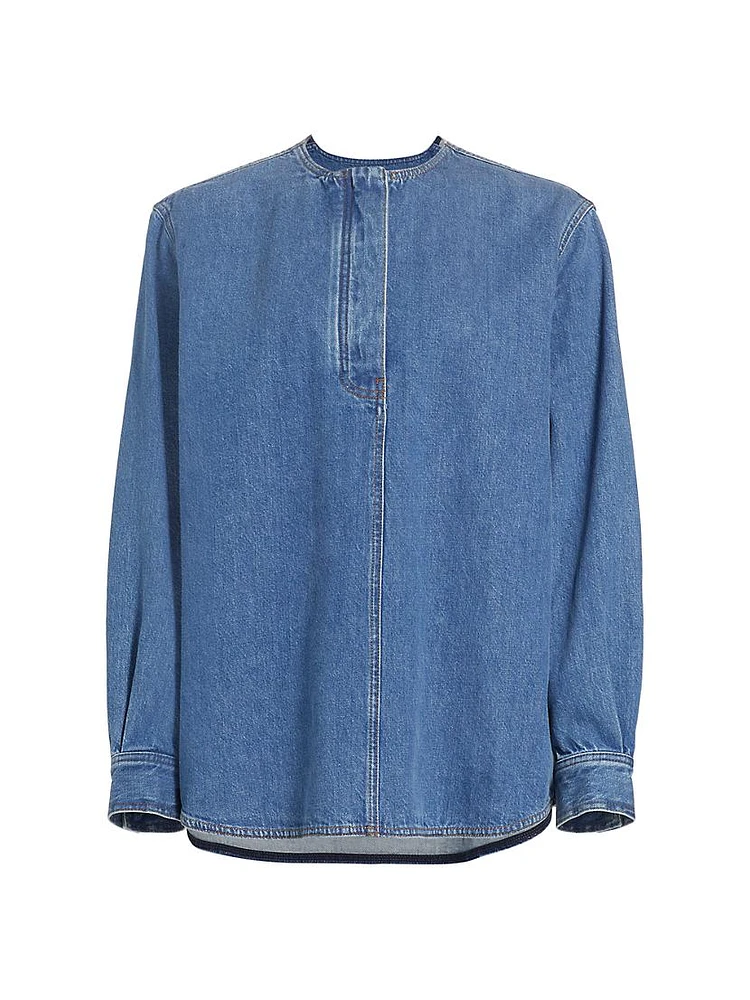 Collarless Denim Shirt