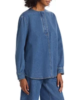 Collarless Denim Shirt