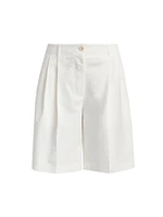 Relaxed Twill Pleated Wide-Leg Shorts