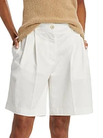 Relaxed Twill Pleated Wide-Leg Shorts