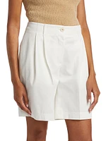 Relaxed Twill Pleated Wide-Leg Shorts