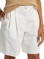 Relaxed Twill Pleated Wide-Leg Shorts