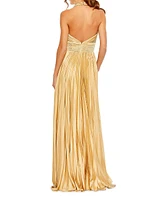 Satin Pleated Halter Maxi Dress