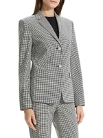 Single-Breasted Slim Checkered One-Button Blazer