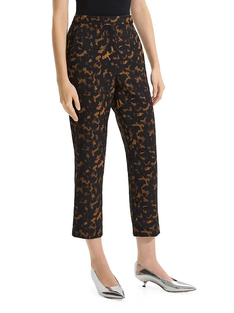 Tortoise-Print Slim High-Rise Cropped Pants