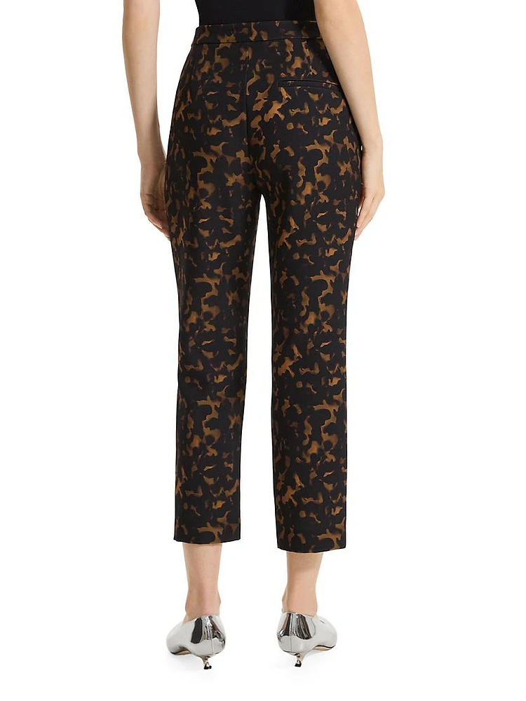 Tortoise-Print Slim High-Rise Cropped Pants