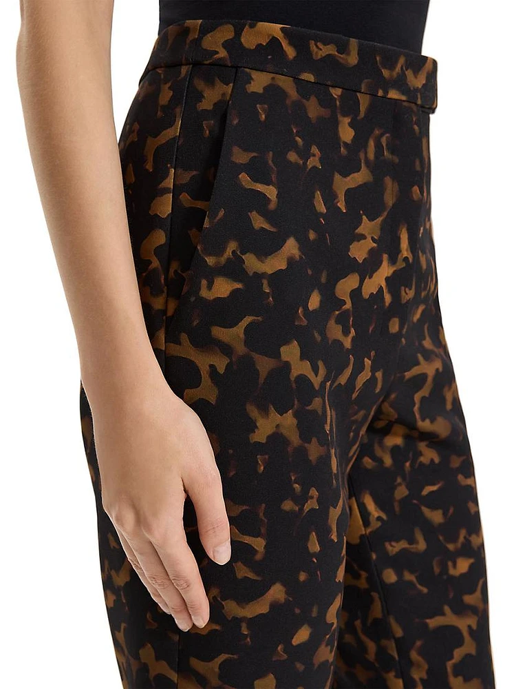 Tortoise-Print Slim High-Rise Cropped Pants