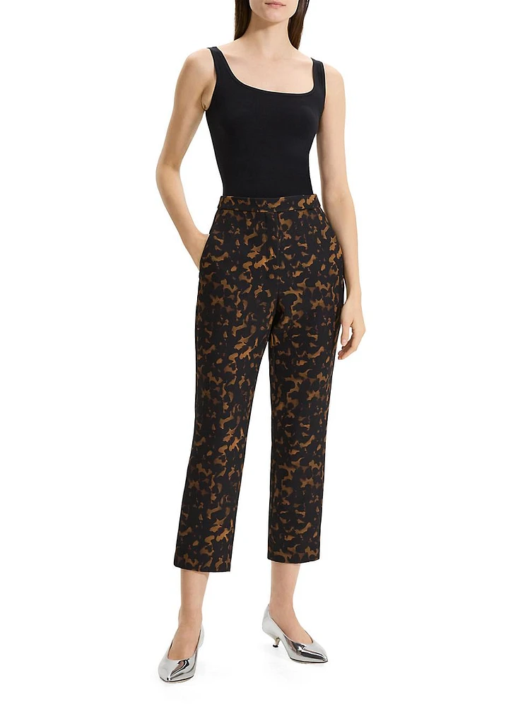 Tortoise-Print Slim High-Rise Cropped Pants