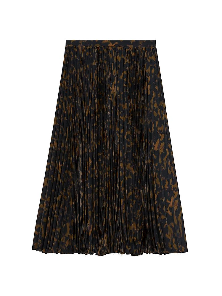 Tortoise-Pirnt Pleated Midi-Skirt