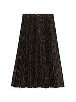 Tortoise-Pirnt Pleated Midi-Skirt