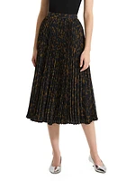 Tortoise-Pirnt Pleated Midi-Skirt