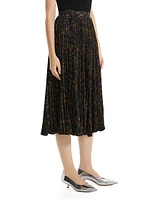 Tortoise-Pirnt Pleated Midi-Skirt