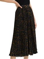 Tortoise-Pirnt Pleated Midi-Skirt