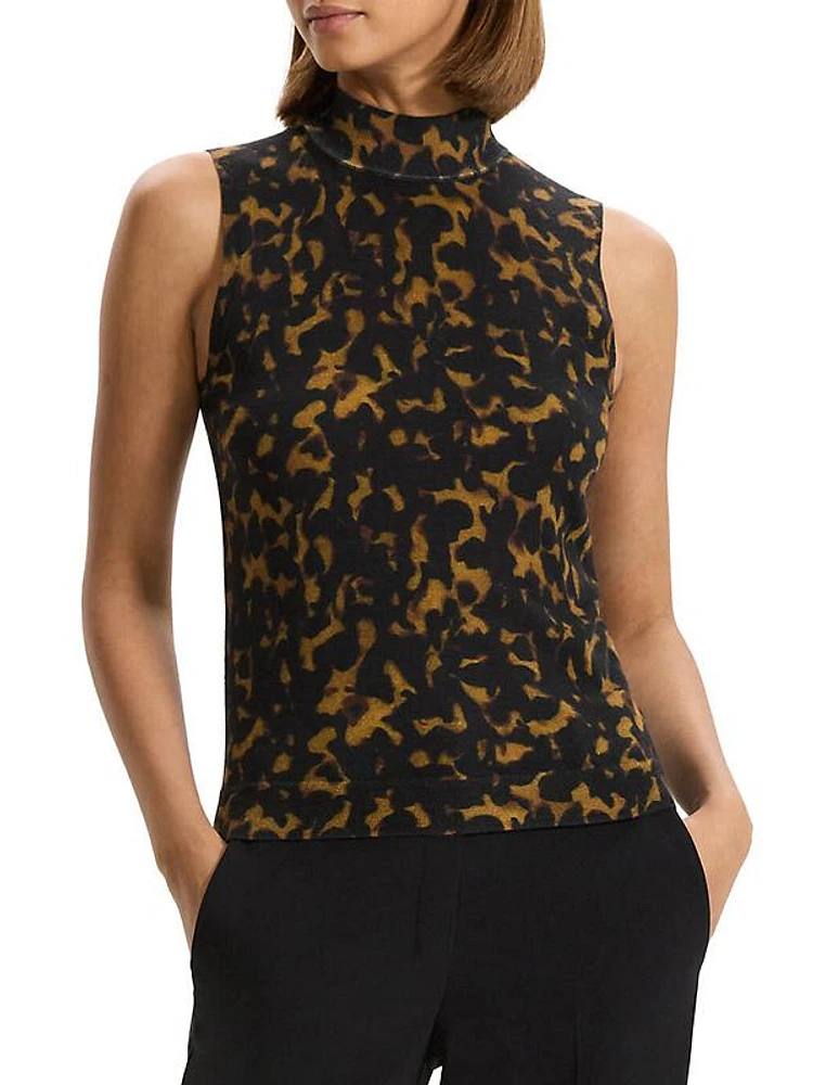 Tortoiseshell Merino Wool Mock Turtleneck Top