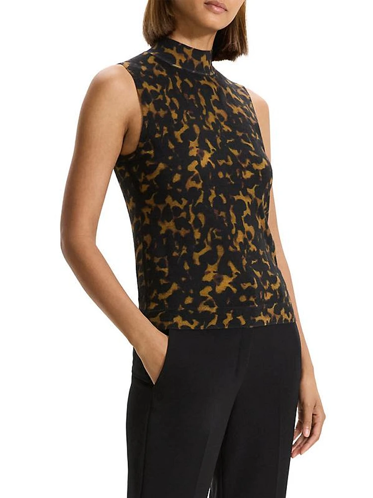 Tortoiseshell Merino Wool Mock Turtleneck Top