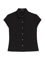 Cap-Sleeve Silk Button-Front Shirt