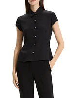 Cap-Sleeve Silk Button-Front Shirt