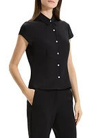 Cap-Sleeve Silk Button-Front Shirt