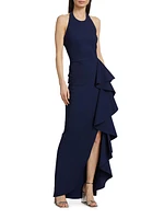 Thomas Ruffled Halter Gown