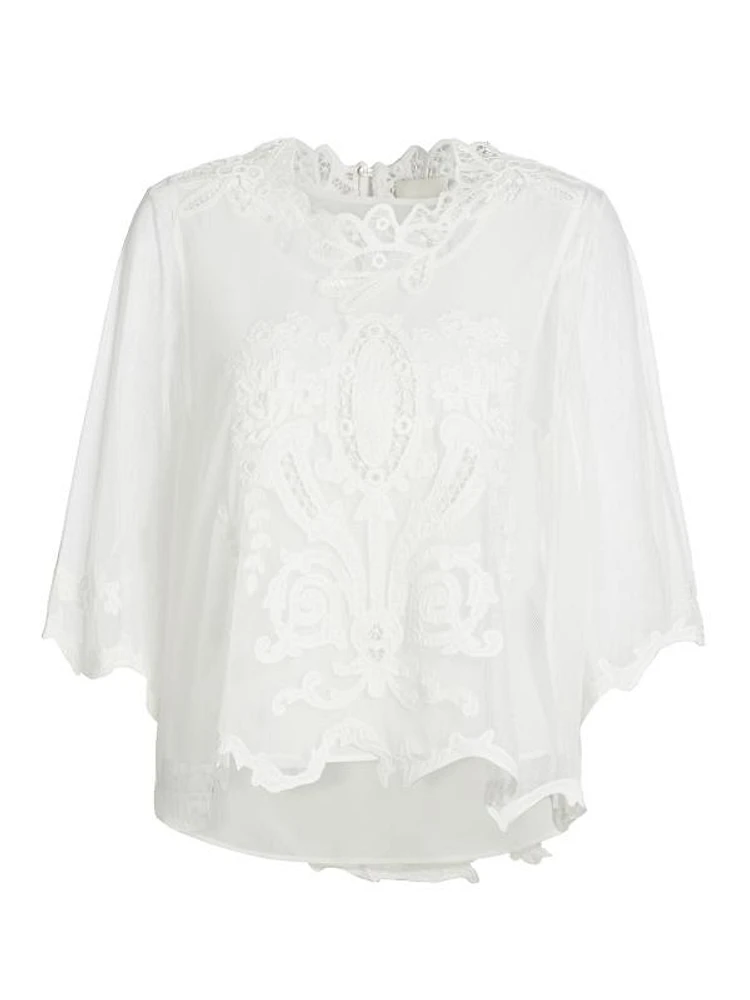 Vera Lace-Embroidered Mesh Top