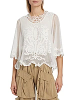 Vera Lace-Embroidered Mesh Top